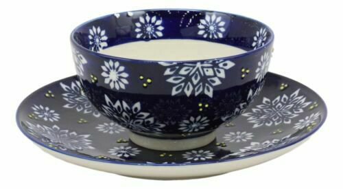 1 Blue Frozen Flakes Contemporary Designer Ceramic Dinnerware Bowl Mug Plate Set EBR02