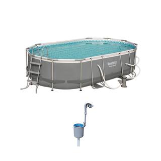 Bestway Power Steel 16 x 10 ft. Above Ground Pool Set with with Surface Skimmer 56655E-BW + 58233E-BW