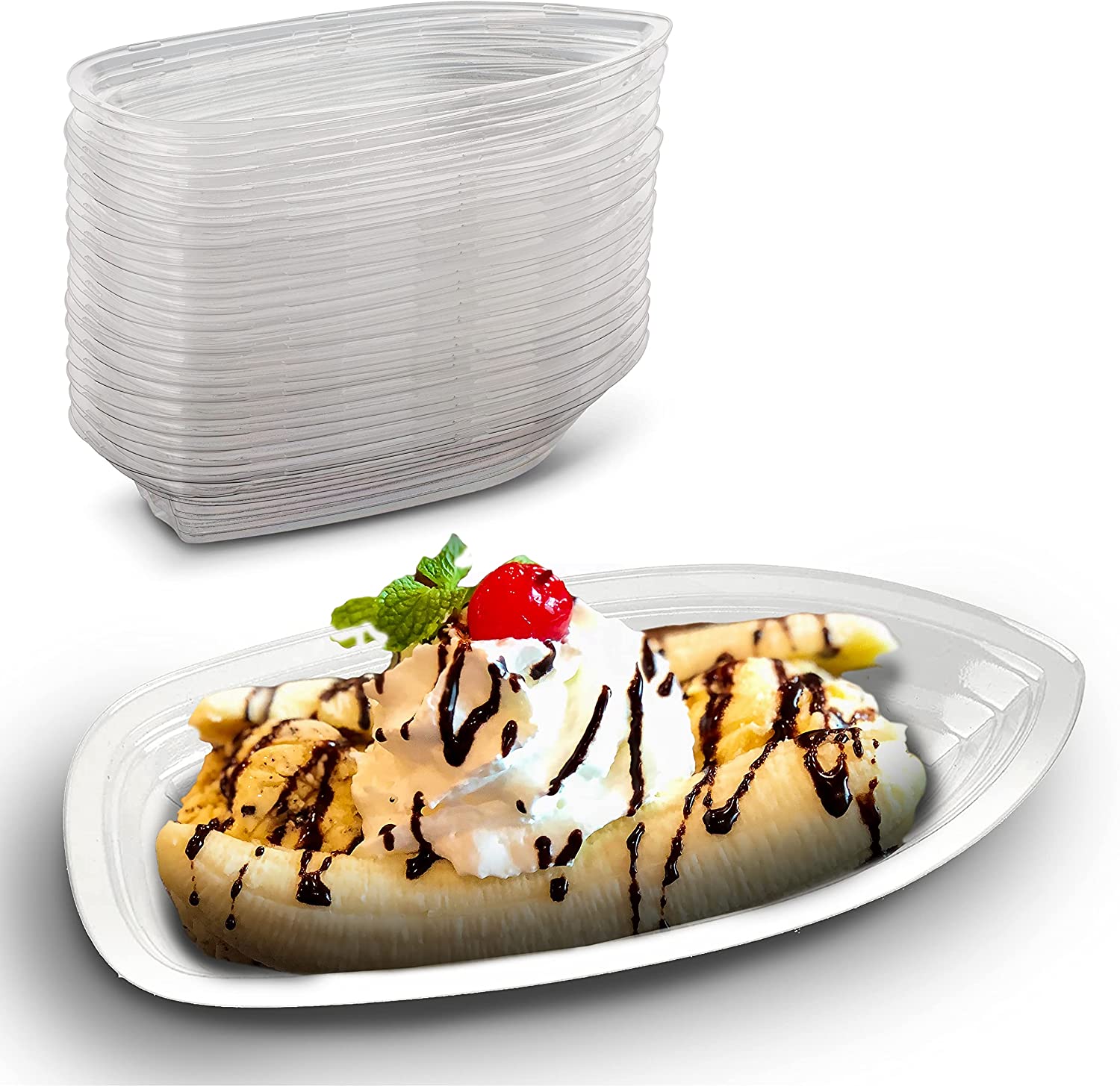 MT Products 12 oz Clear Plastic Disposable Banana Split Boats - Pack of 60