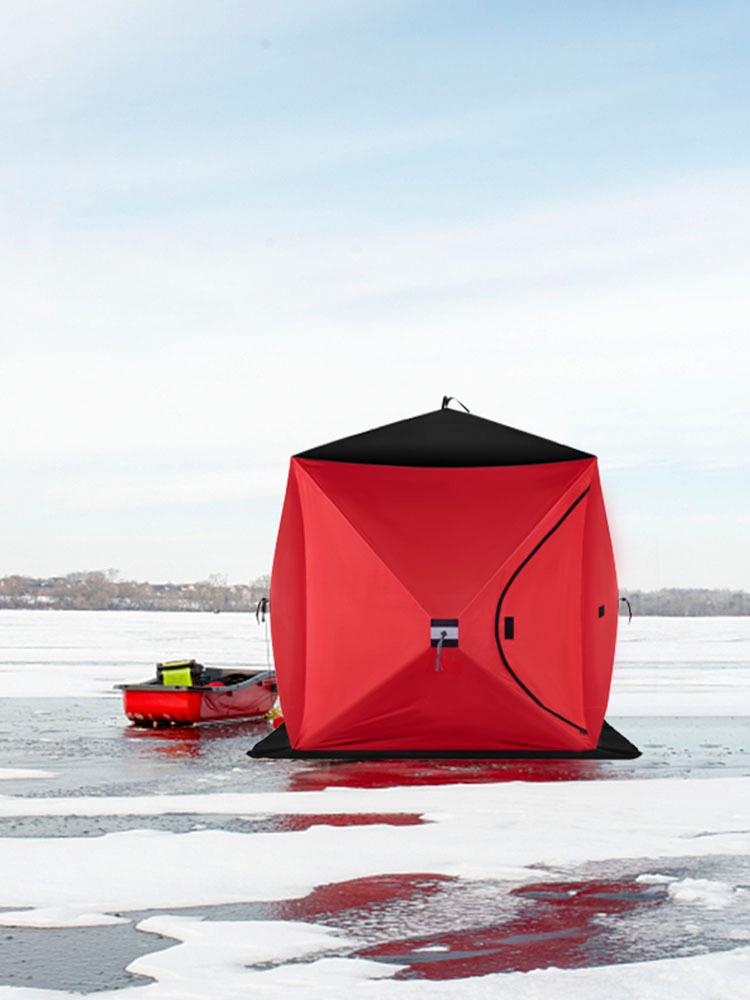 VEVORbrand Waterproof Pop-Up 2-Person Carrying Bag Ice Fishing Shelter with Detachable Ventilation Windows， 300D Oxford Fabric Zippered Door Shanty for Outdoor Fishing， Red