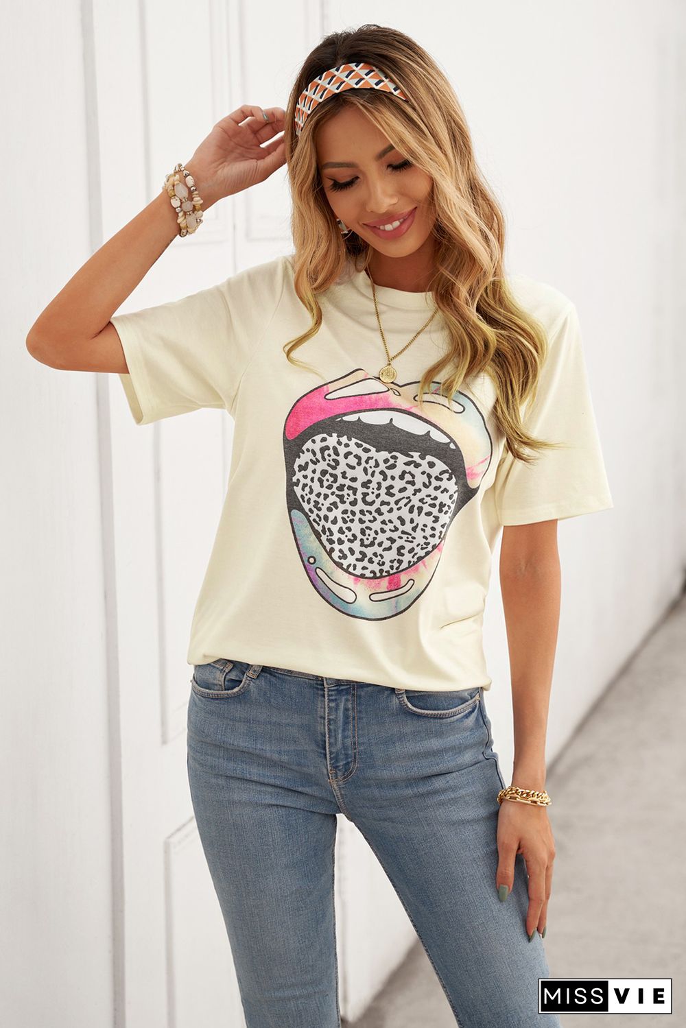 Tie-dye Leopard Lip Tee