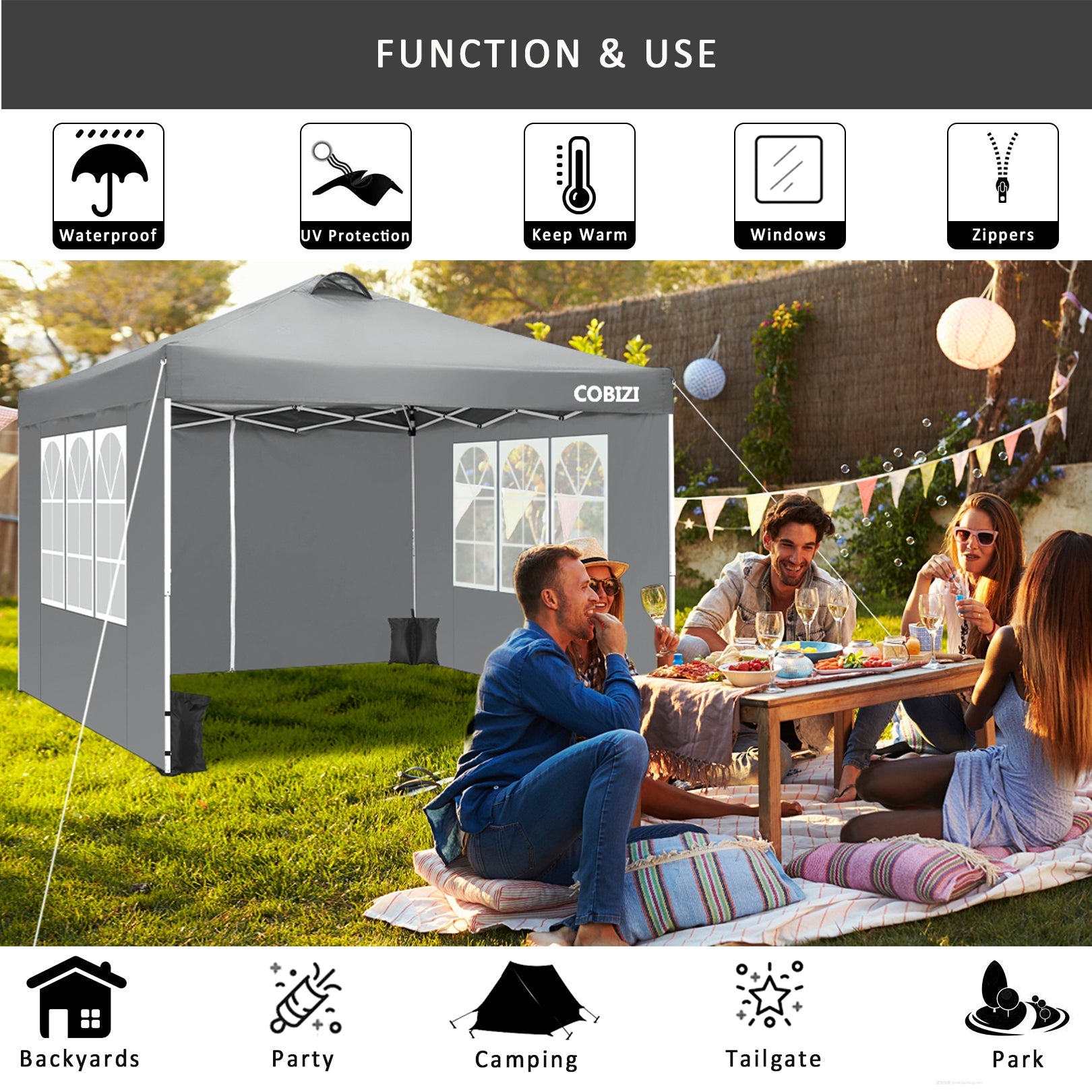 10' x 10' Straight Leg Pop-up Canopy Tent Easy One Person Setup Instant Outdoor Canopy Folding Shelter with 4 Removable Sidewalls, Air Vent on The Top, 4 Sandbags, Carrying Bag, Gray