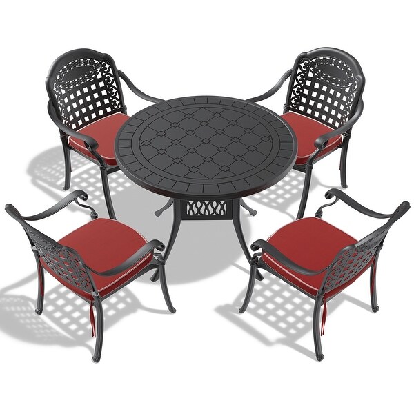 3/5 Piece Cast Aluminum Outdoor Dining Set with 39.37 in. Round Table and Random Color Seat Cushions