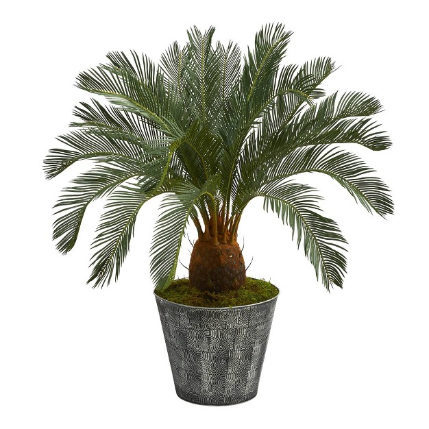 Cycas Artificial Tree In Embossed Tin Planter Black Nearly Natural