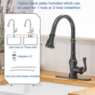 FLG Single-Handle Deck Mount Gooseneck Pull Down Kitchen Faucet with Sprayer and Deckplate Included in Oil Rubbed Bronze LE-0017-ORB