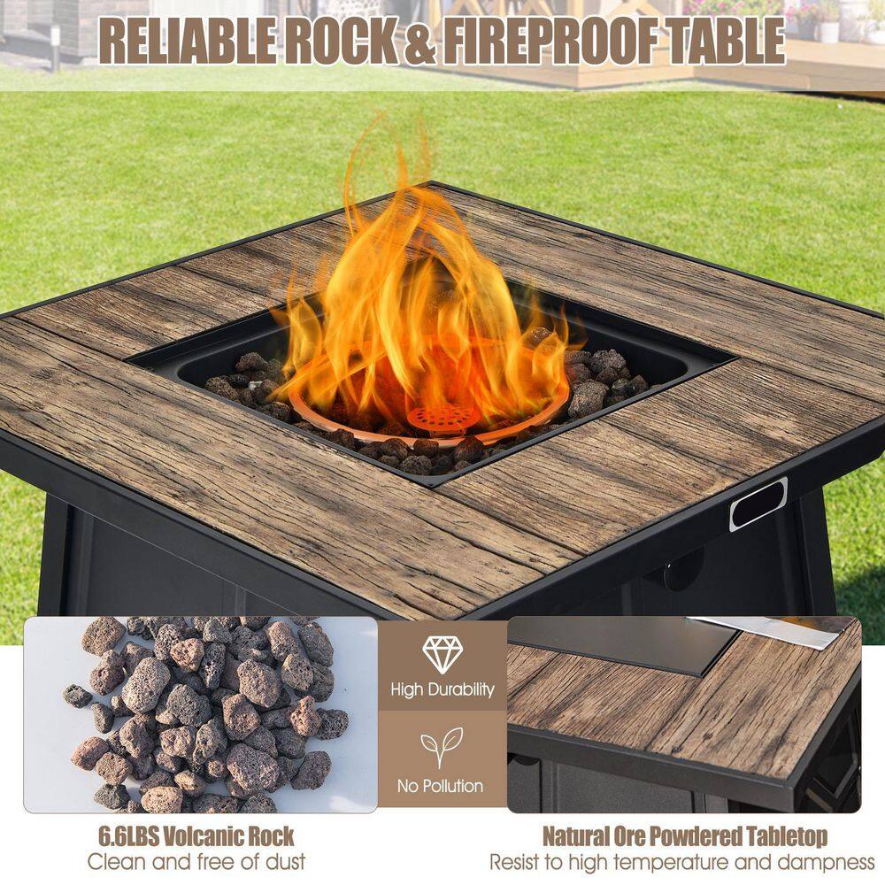 HONEY JOY Square Metal 28 in. Propane Outdoor Fire Pit Table Gas Fire Table with Removable Lid Lava Stone TOPB005963