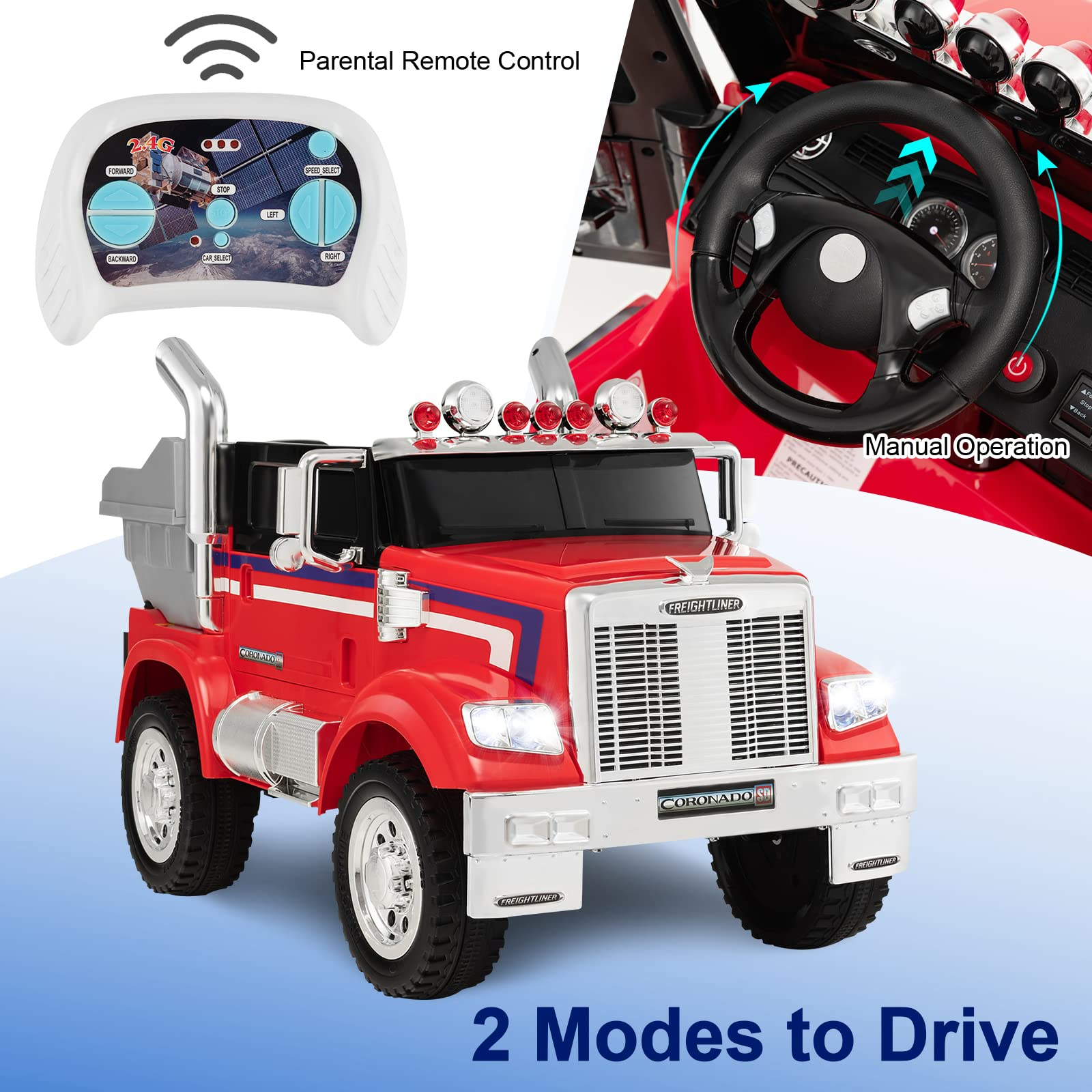 Costzon Electric Car for Kids, 12V Licensed Freightliner Ride on Dump Truck w/ Remote Control, Rear Loader