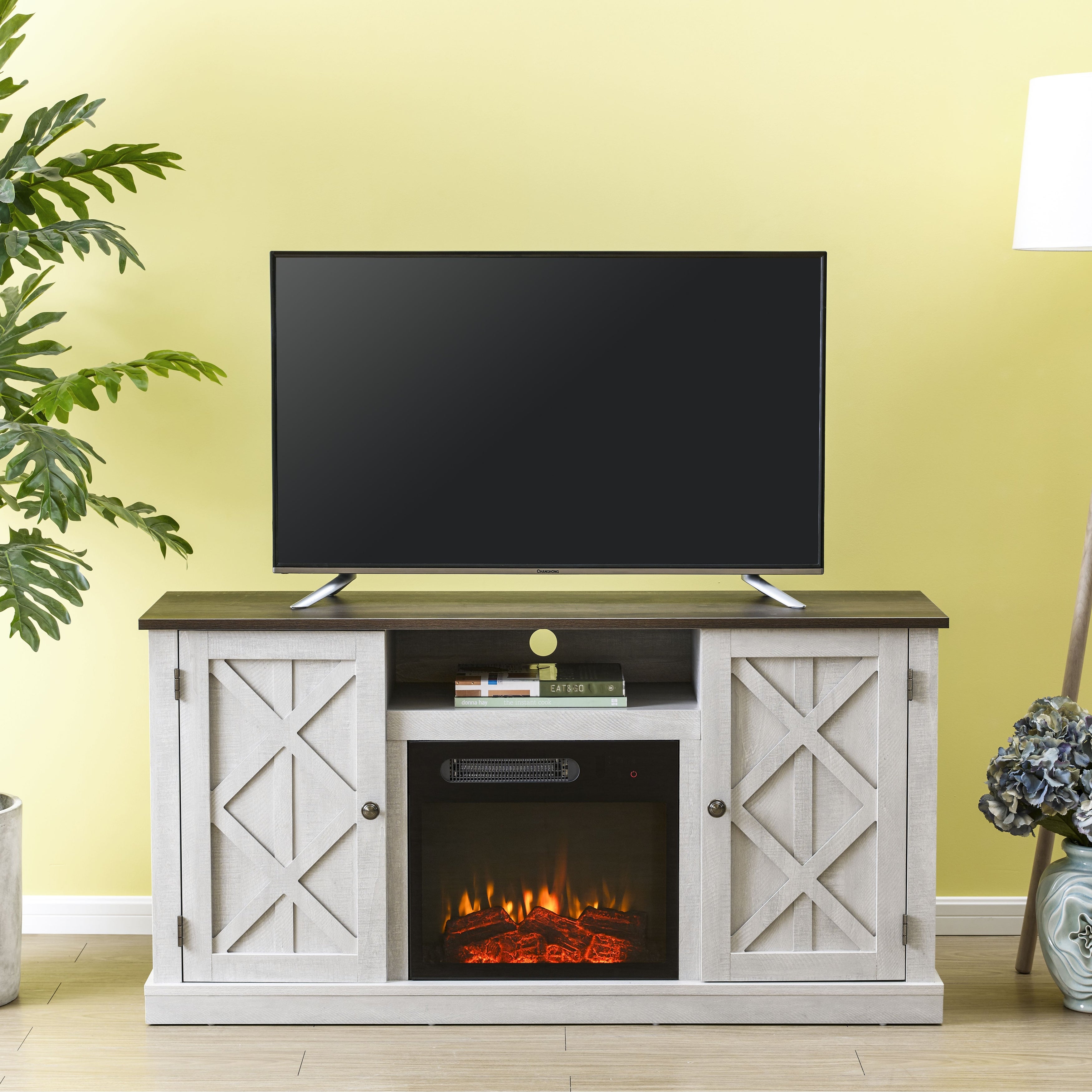 54 in. TV Stand Console for TVs up to 60 in. with Electric Fireplace - 54