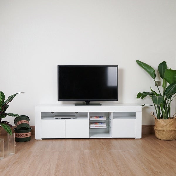 TV Stand with Storage Shelf and LED Lights， TV Cabinet for up to 65 Inch