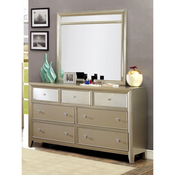 Furniture of America Vosh Silver 2-piece Dresser and Mirror Set - - 11441874