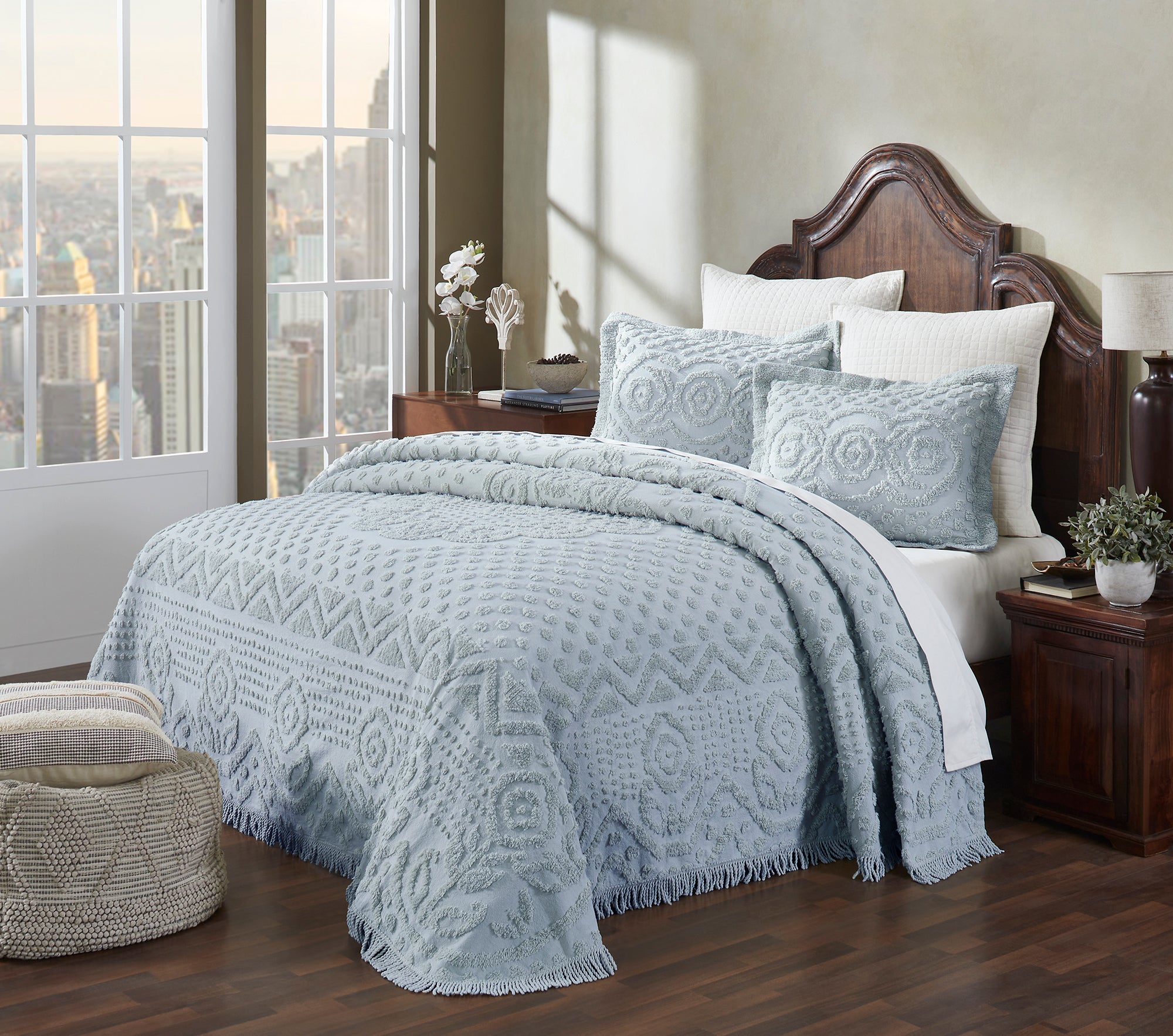 Better Trends Blue Heirloom 100% Cotton Medallion Design Bedspread Set， Twin