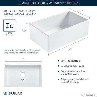 SINKOLOGY Bradstreet II Farmhouse Fireclay 30 in. Single Bowl Kitchen Sink in Crisp White with Disposal Drain SK499-30FC-D