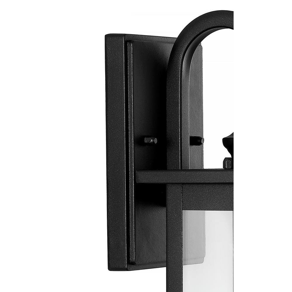 JONATHAN Y Cary 1-Light 5.9 in. Black Outdoor Wall Cylinder Light IronGlass Traditional Modern Lantern LED Wall Sconce (Set of 2) JYL7606A-SET2