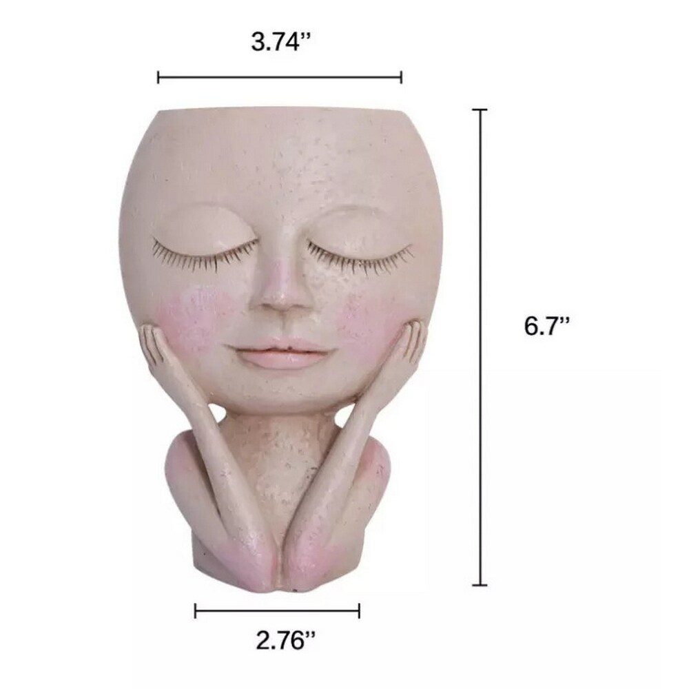 Closed or Open Eyes Girl Face Planter   Resin   4.72\