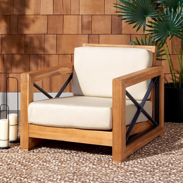 SAFAVIEH Couture Collection Andros Beige Teak Outdoor Patio Chair