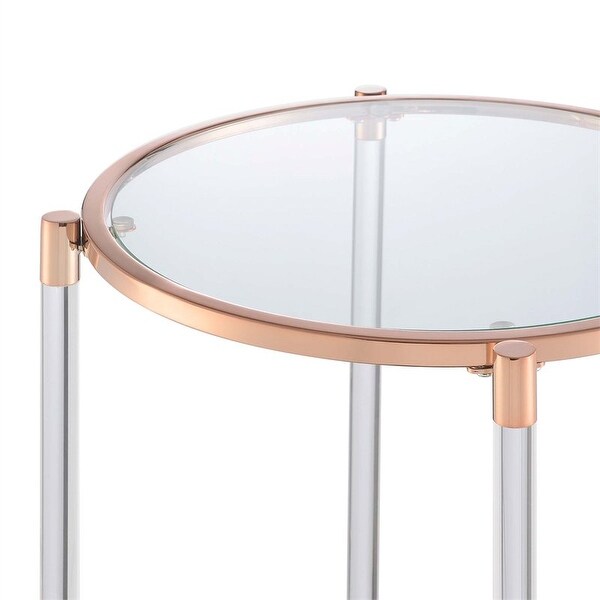 Royal Crest 2 Tier Acrylic Glass End Table， Rose Gold/Glass