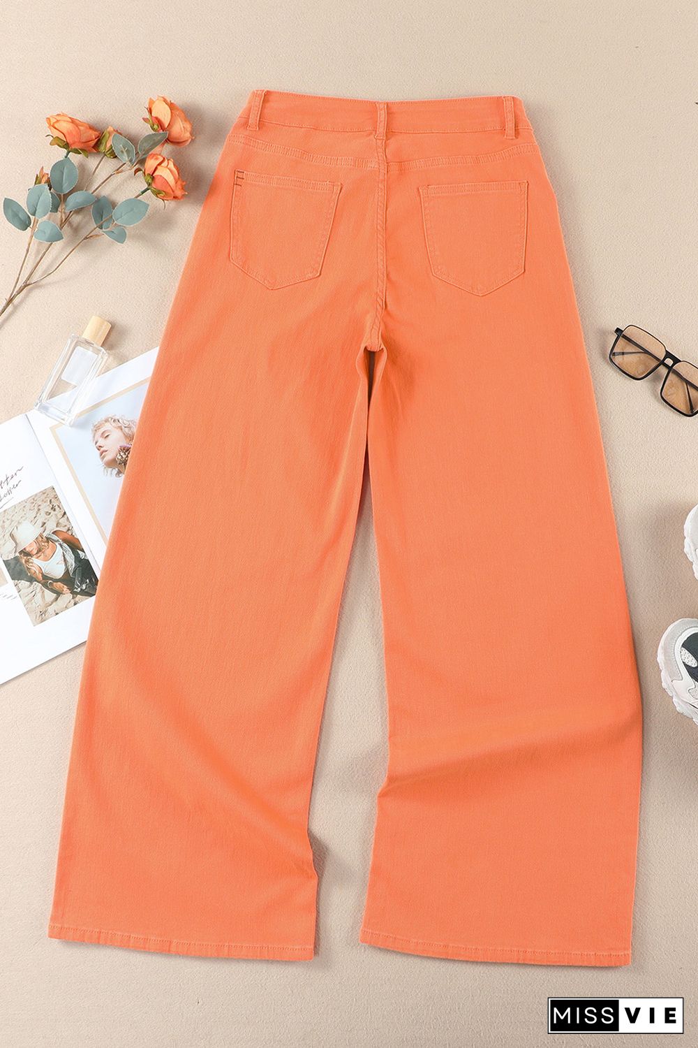 Orange Acid Wash High Waist Wide Leg Jeans