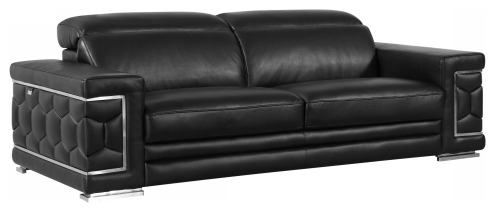 114 quotSturdy Black Leather Sofa Set   Contemporary   Living Room Furniture Sets   by UStradeENT LLC  Houzz