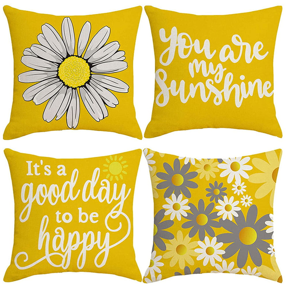 Fyeme Set of 4 Decorative Cushion Covers Throw Pillow Cover 45*45CM Linen Waterproof Pillow Covers for Outdoor Patio Living Room Sofa Farmhouse Decor