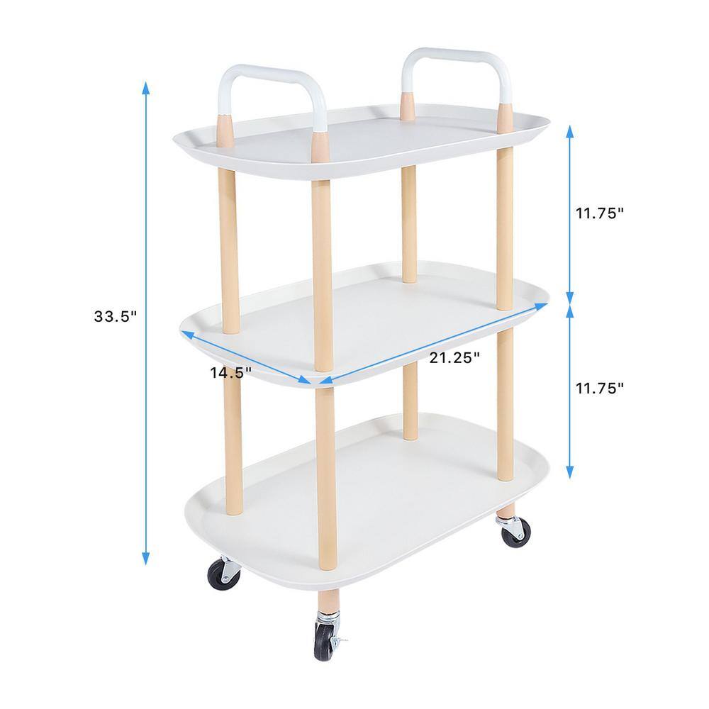 Huluwat 3-Tier Metal 4-Wheeled Storage Utility Cart in White DJYC-G-FNCART231435W