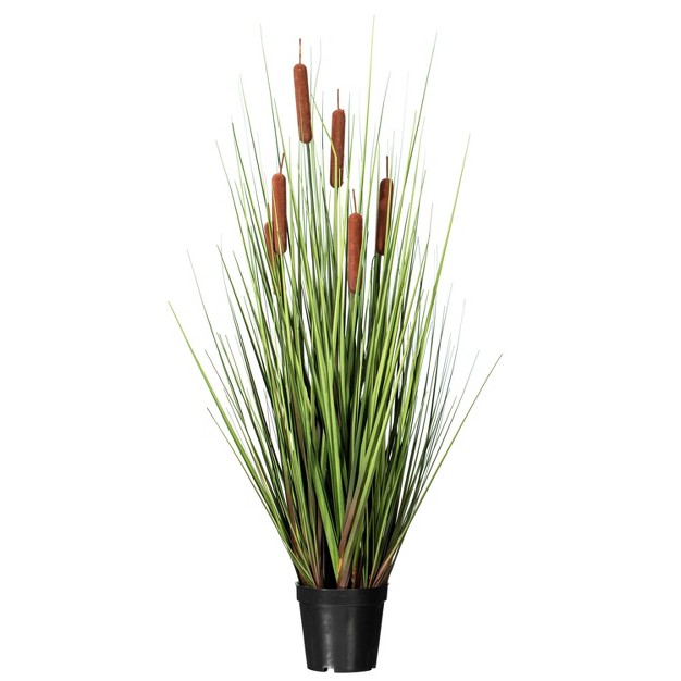 Artificial Grass With 6 Cattails Potted 36 quot Brown Vickerman