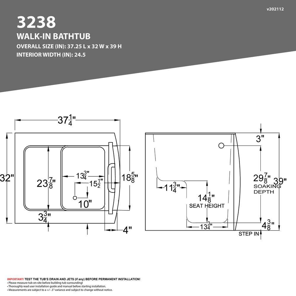 Universal Tubs HD Series 38 in. Right Swinging Door Walk-In Whirlpool and Air Bath Tub with Right Swinging Door in White HD3238RWD