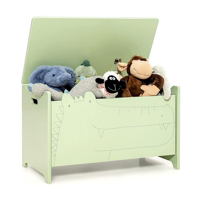 Wooden Kids Toy Box With Safety Hinge-Green