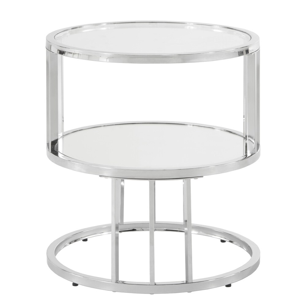 Metzy Chrome Finish Metal Round End Table with Mirrored Shelf by iNSPIRE Q Bold