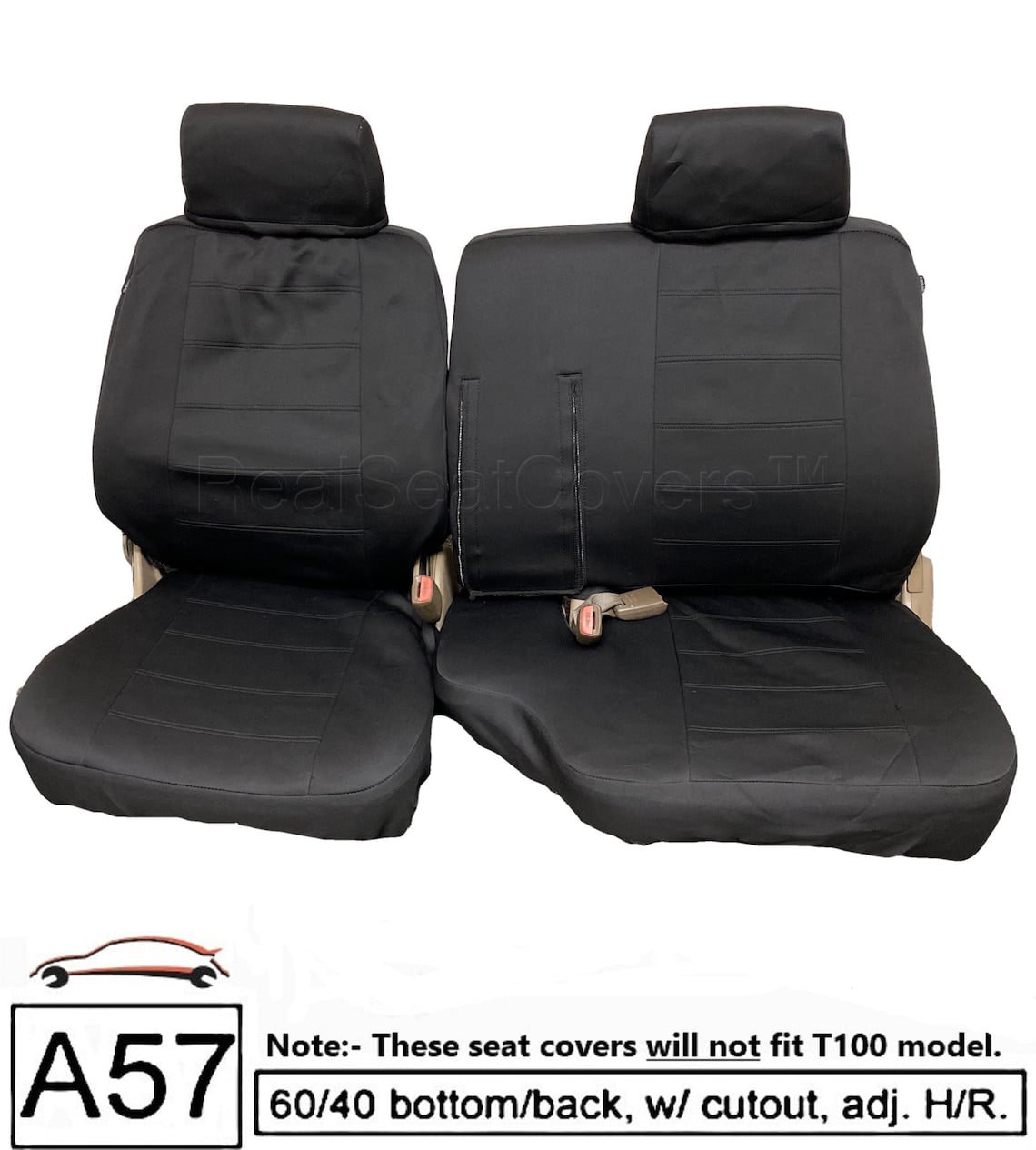 Neoprene Seat Covers made to fit 1985-1995 XCab Pickup Front Row 60/40 Split Bench Seat with Adj Headrests and Integrated Armrest