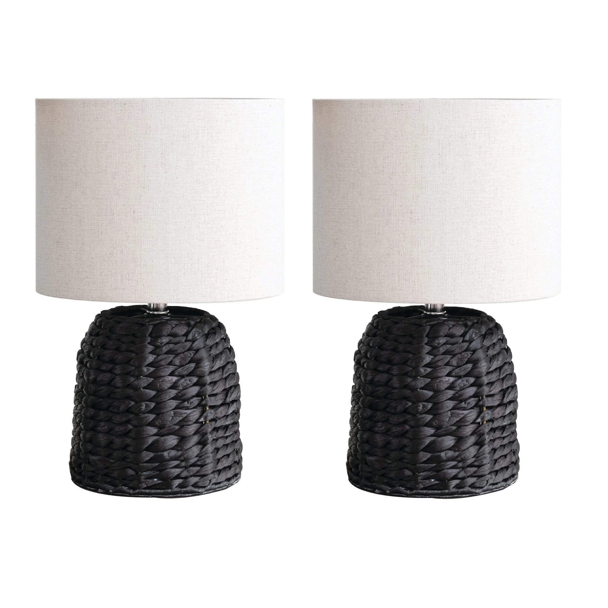 Woven Water Hyacinth Table Lamp with Linen Shade