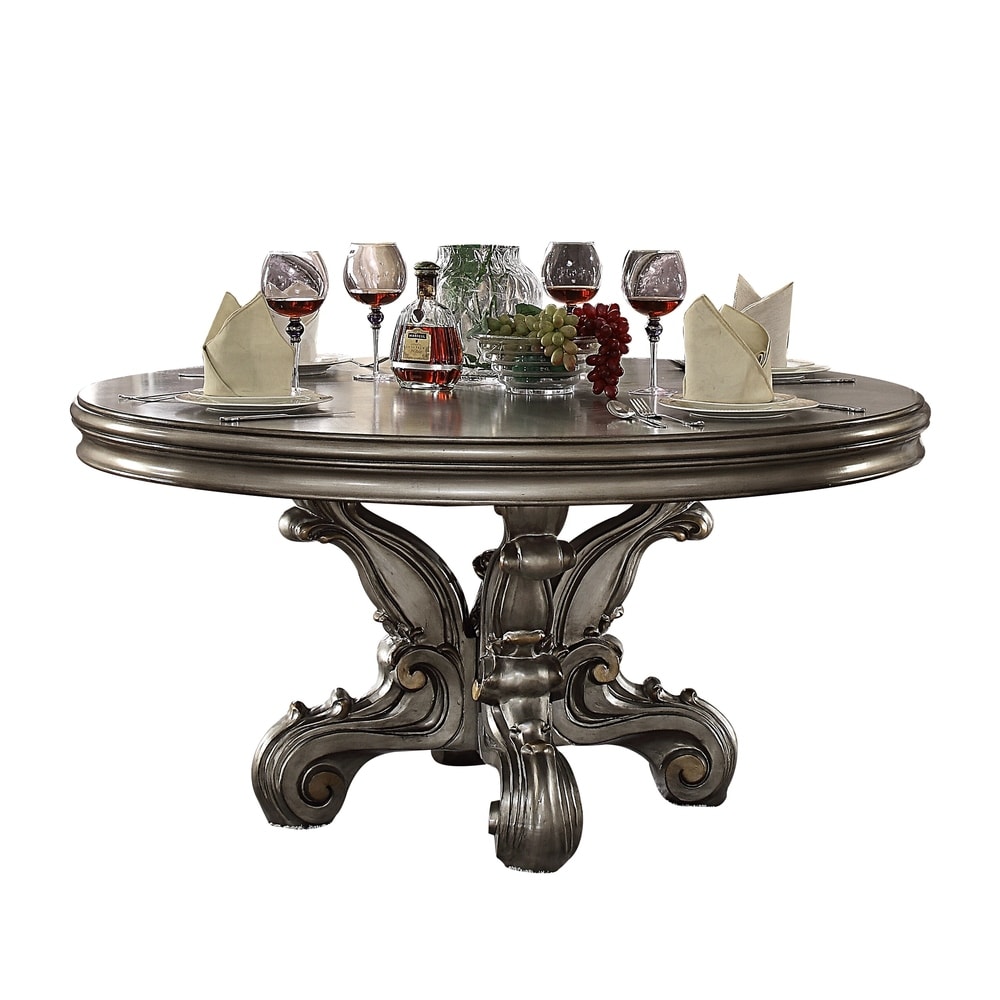 ACME Versailles Dining Table (Round Pedestal)  Antique Platinum (1Set/2Ctn)   antique platinum   antique platinum