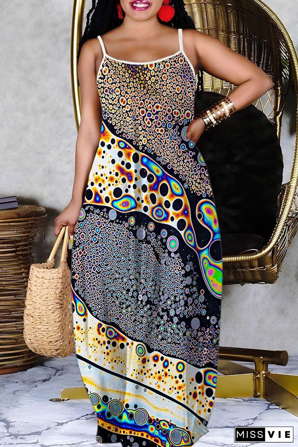 Sexy Casual Print Backless Spaghetti Strap Long Dress Dresses