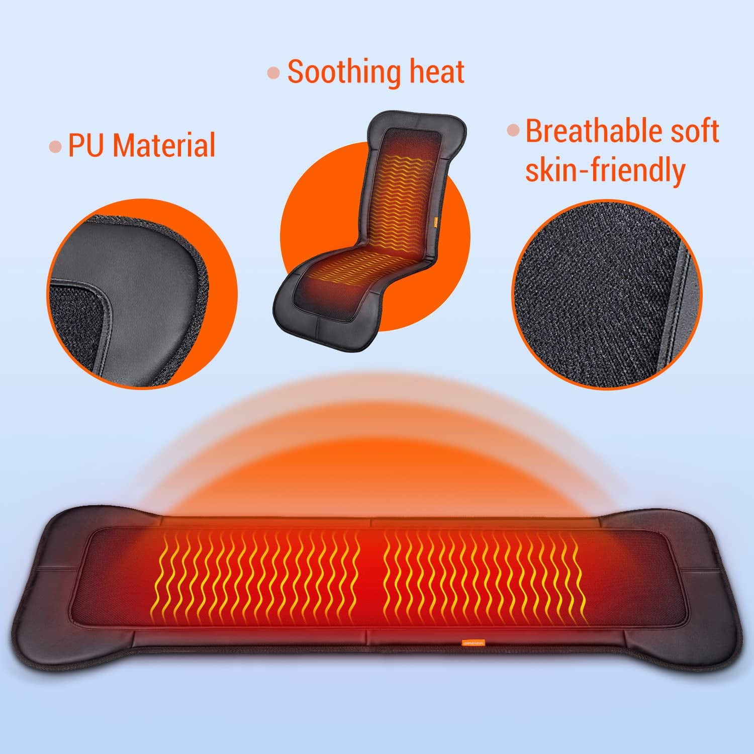 Heated Car Seat Cover with Fast-Heating Technology for Back，Waist，Thighs to Reduce Stress