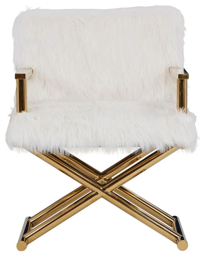 Wade Modern White Faux Fur  ampGold Accent Chair   Contemporary   Armchairs And Accent Chairs   by V.S.D Furniture  Houzz