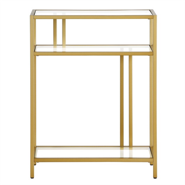 22 In Brass Finish Console Table With Glass Shelves Henn amp hart