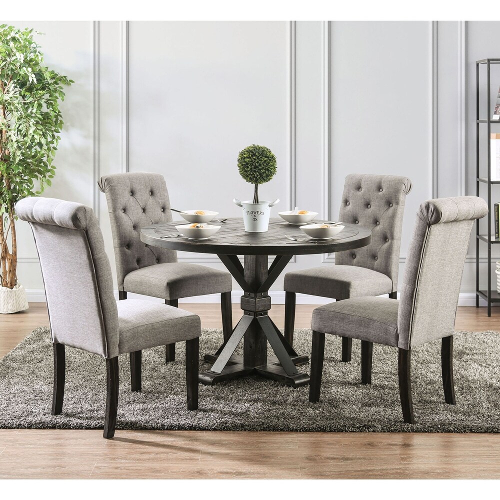 Fend Rustic Solid Wood 5 Piece Round Dining Table Set with Tufted Padded Chair by Furniture of America