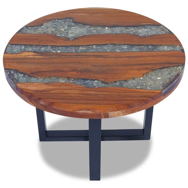 Rustic Coffee Table Teak Wood Resin End Side Table Pure Handmade for Home Office Living Room