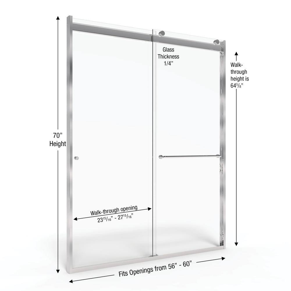 Basco Rotolo 60 in. x 70 in. Semi-Frameless Sliding Shower Door in Brushed Nickel with Handle RTLA05B6070CLBN