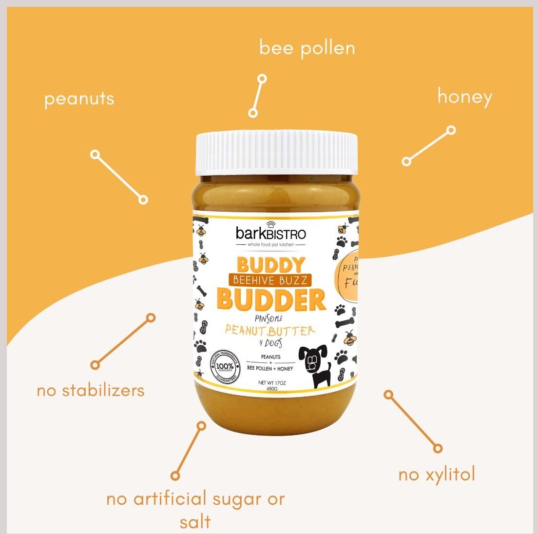 Bark Bistro Company Beehive Buzz Buddy Budder Dog Treat， 17-oz jar