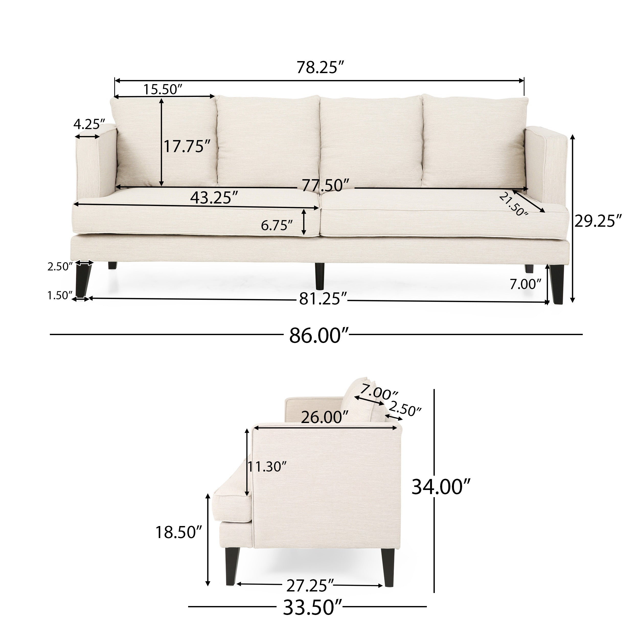 Nimsi Contemporary 3 Seater Fabric Sofa