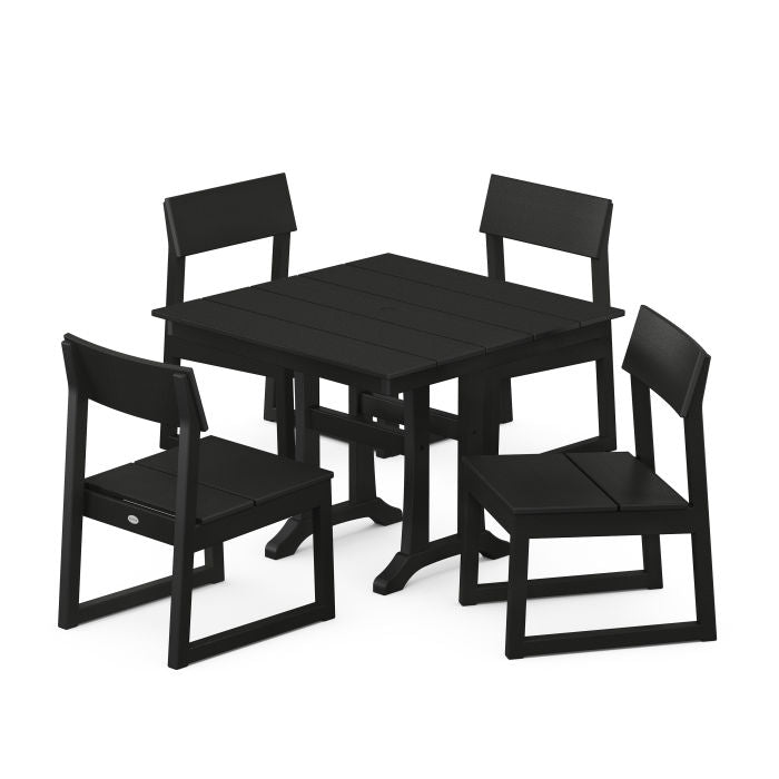 Polywood EDGE 5-Piece Farmhouse Trestle Side Chair Dining Set PWS737-1