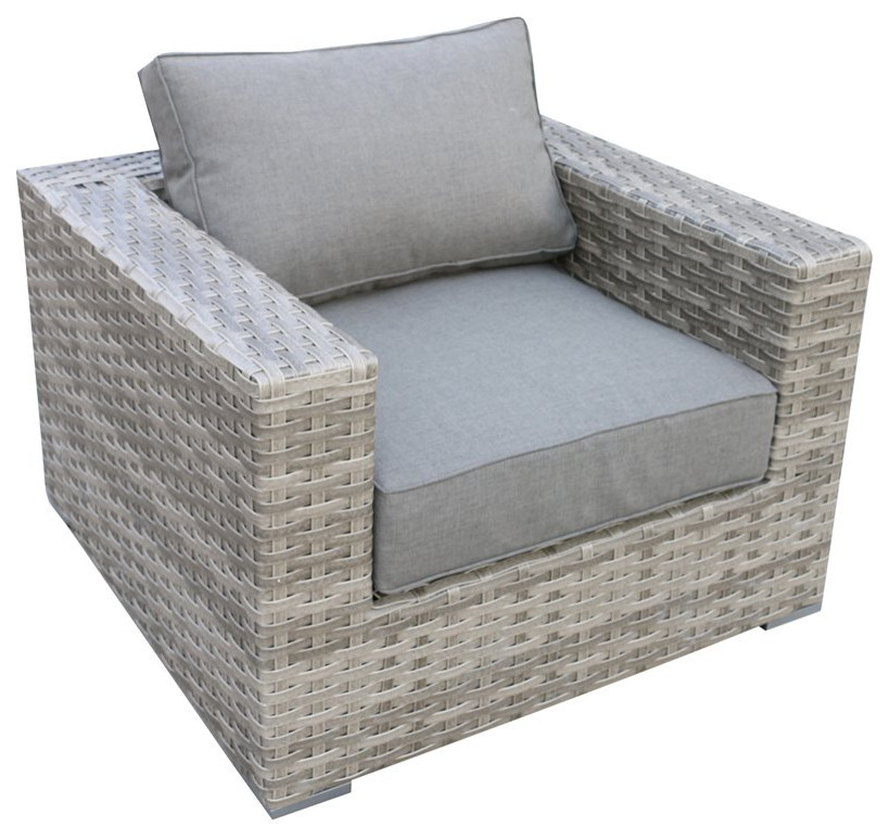 Bali Silver/Gray Two Tone Wicker Club Chair in Charcoal Gray Cushion   Tropical   Outdoor Lounge Chairs   by Homesquare  Houzz