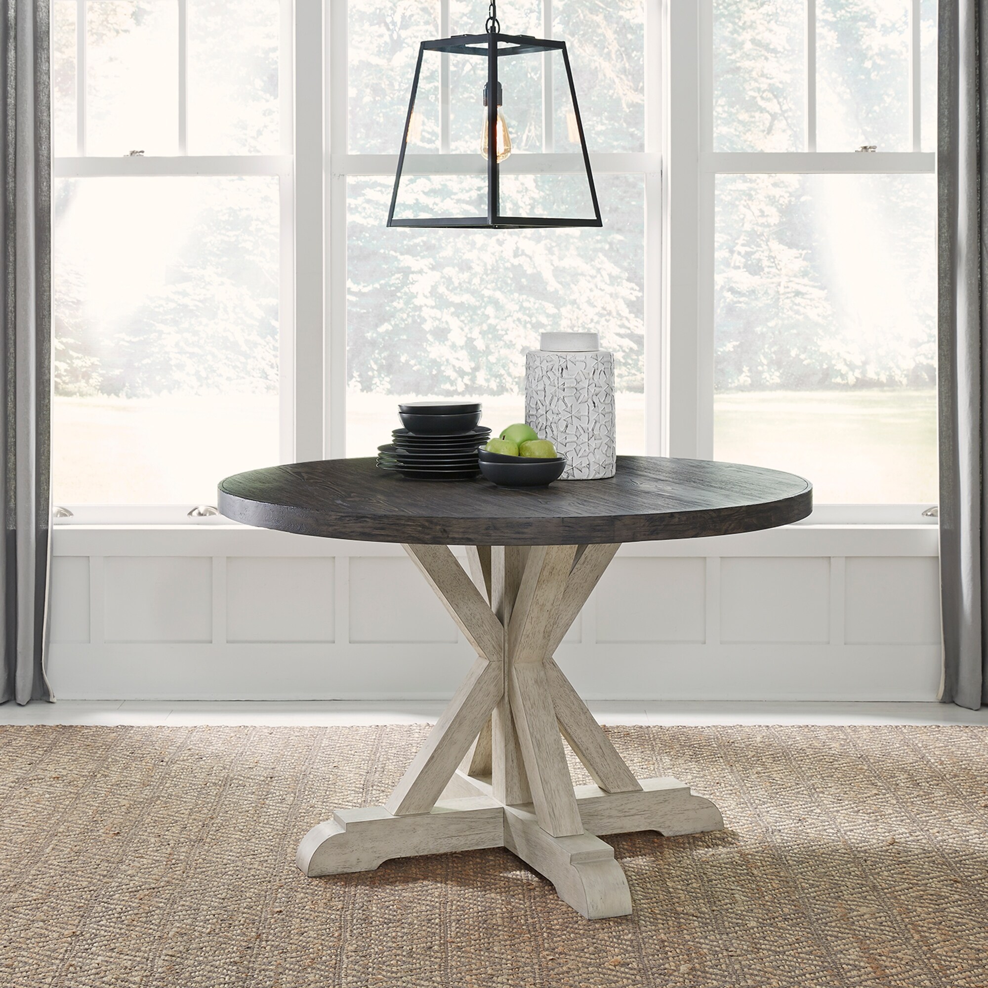 Willowrun Rustic White Weathered Gray Pedestal Table Set