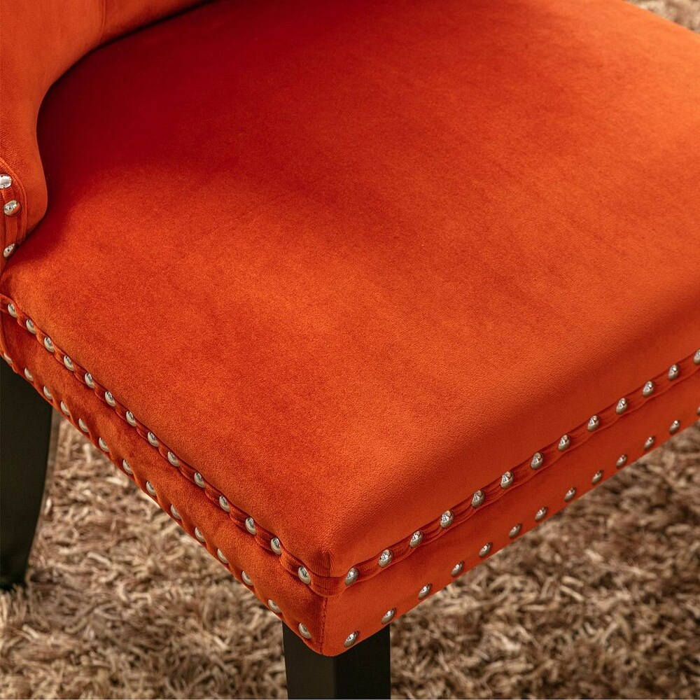 Tufted Solid Wood Contemporary Velvet Upholstered Dining Chairs with Nailhead Trim   Wood Legs  2 Pcs Set