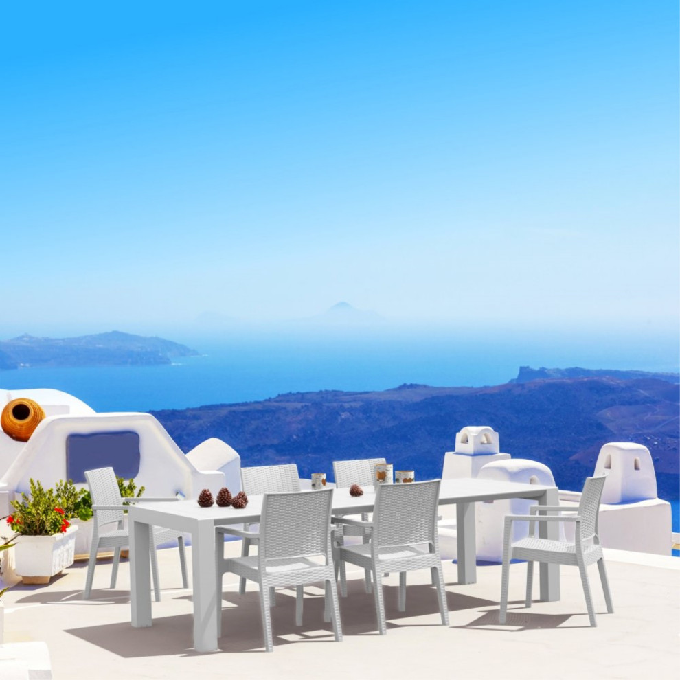 Ibiza Resin Wickerlook Dining Arm Chair White   Tropical   Outdoor Dining Chairs   by Homesquare  Houzz