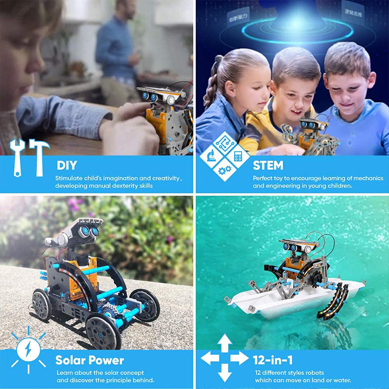 STEM 12-in-1 Education Solar Robot Toys -DIY Building Science Experiment Kit for Kids Aged 12 and Older， Solar Powered by The Sun for School classrooms