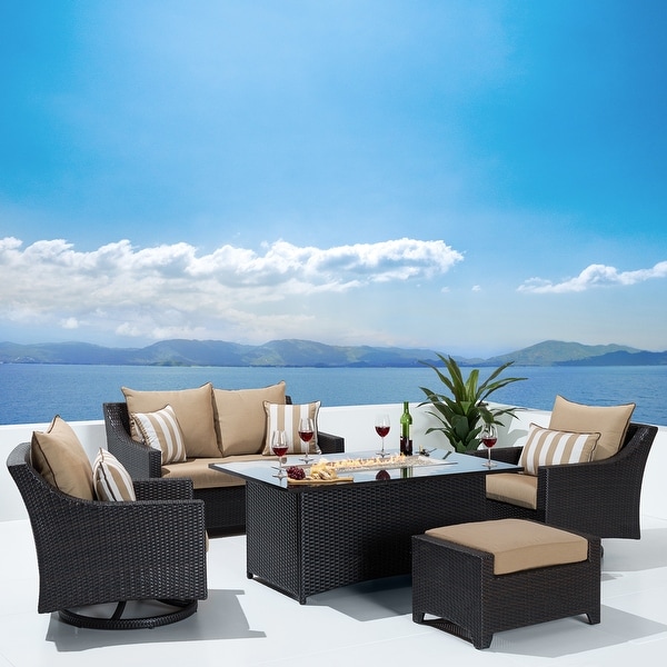 Deco 5 Piece Sunbrella Outdoor Patio Love and Motion Club Fire Set