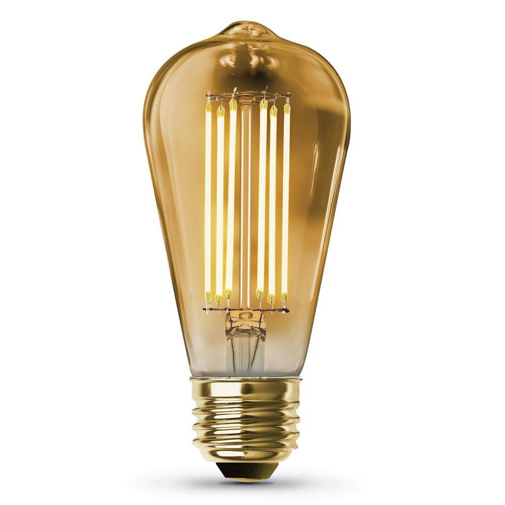 Feit Electric 60-Watt Equivalent ST19 Dimmable Straight Filament Amber Glass Vintage Edison LED Light Bulb Warm White ST1960VGLEDHDRP