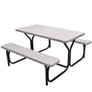 ANGELES HOME 54 in. W x 59 in. D x 28.5 in. H Metal Frame Outdoor Bench Set Picnic Table M34-8OP99WH