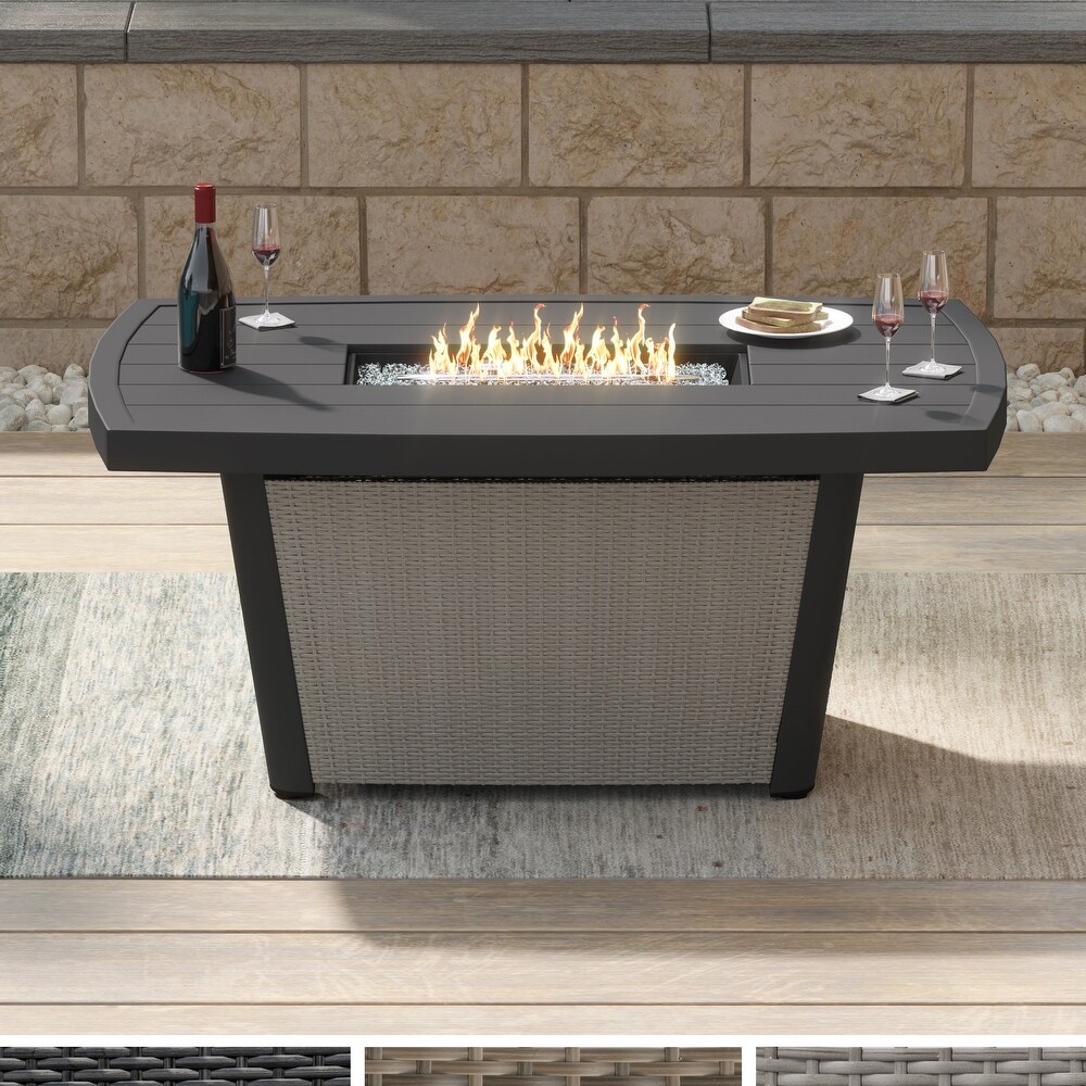 Corvus Xavier Rectangle Aluminum Wicker Propane Fire Pit Table